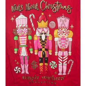 Simply Southern Kids Nuts About Christmas Long Sleeve Crew T-Shirt Red SM $26